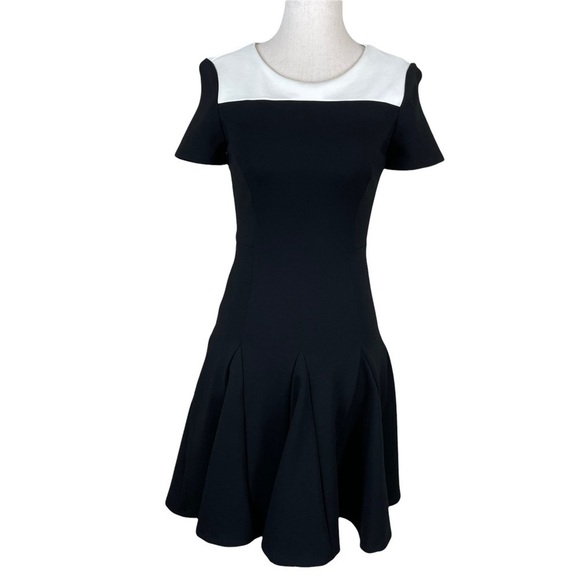 Halston Heritage Black/White Fit and Flare Dress